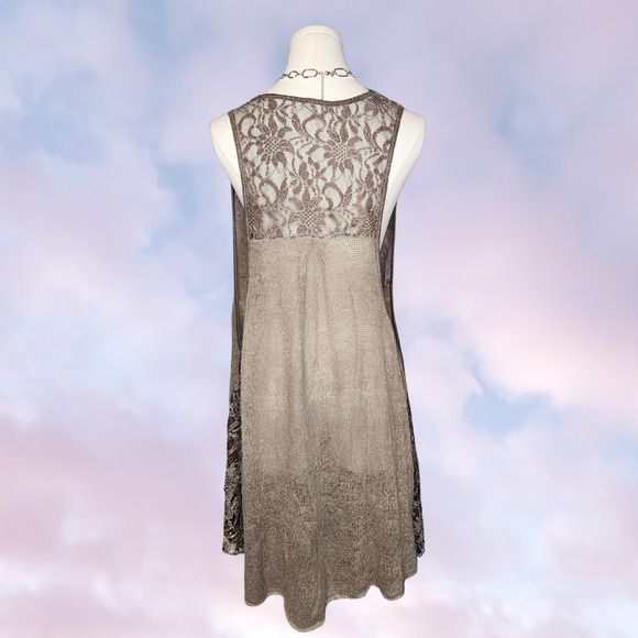 Taupe Knitted Asymmetrical Lace Cowl Neck Subversive Mori Kei Layer Tank Vest - Picture 3 of 5
